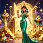 Engage with HUBET’s exciting casino experience featuring a glamorous woman and vibrant slot game elements.