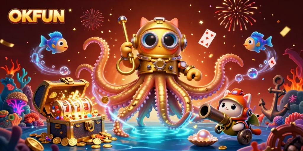 Win big at OKFUN with our underwater adventures featuring a kraken, vintage diver, and slots!