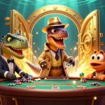 Watch the F168 velociraptor card counter sneakily playing blackjack while a stegosaurus pit boss watches over him.