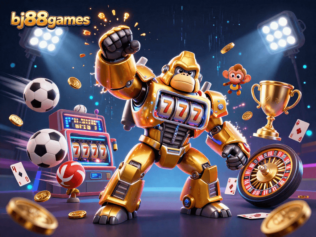 Bettors enjoying thrilling games and sports action at bj888games in a vibrant 3D gambling scene.