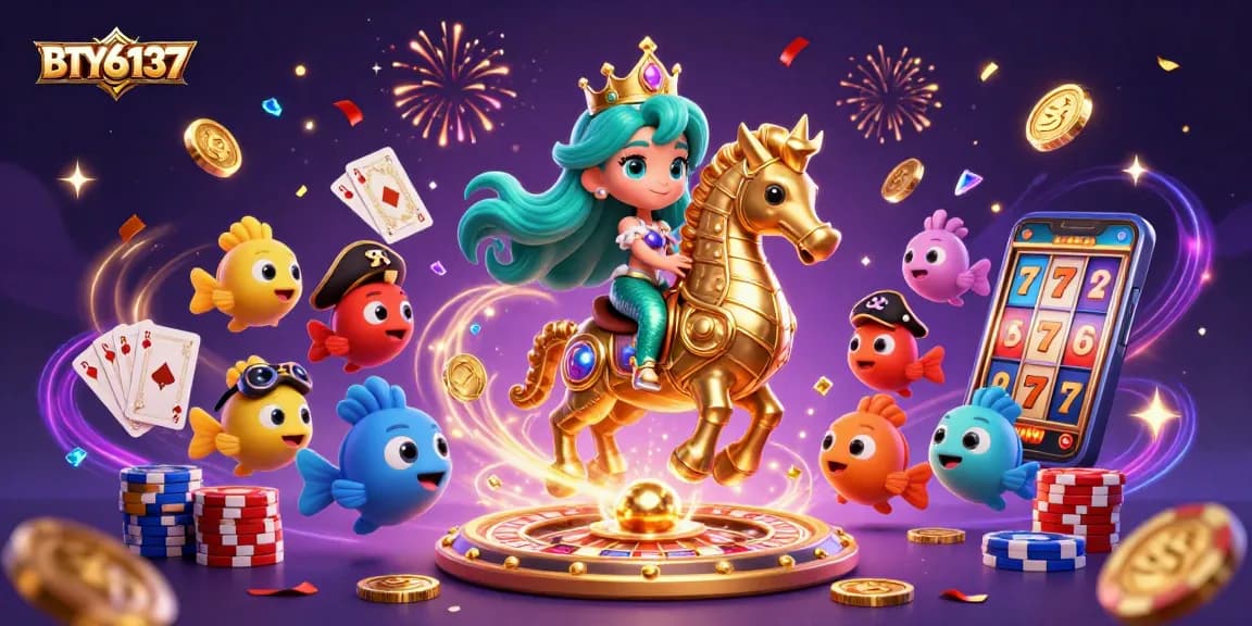 Engage with BTY6137: Vibrant 3D illustration of a casino-themed mermaid adventure.