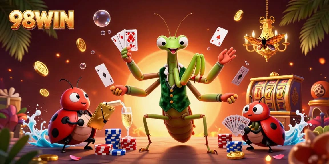 Experience the thrill of 98WIN as the mantis card sharp deals winning hands in a vibrant casino.