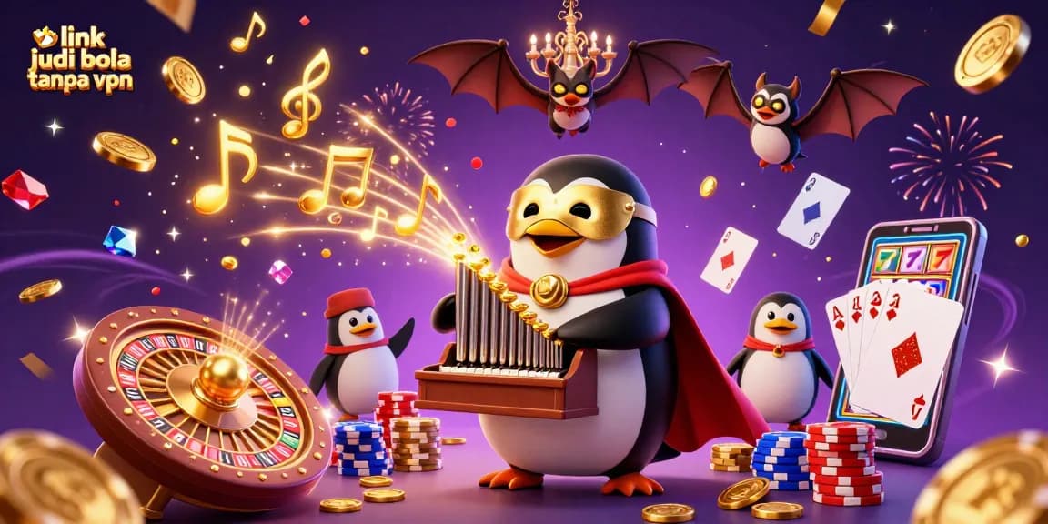 Access link judi bola tanpa vpn safely with a vibrant scene of gaming characters and elements.