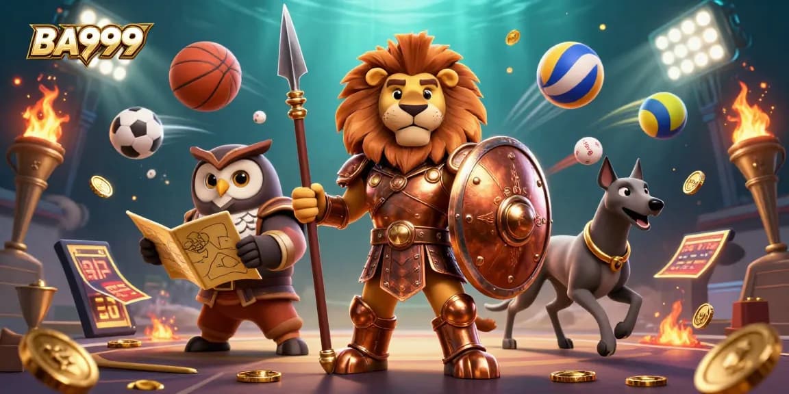Engage with BA999, the elite gaming platform, in a vibrant, action-filled digital casino scene.