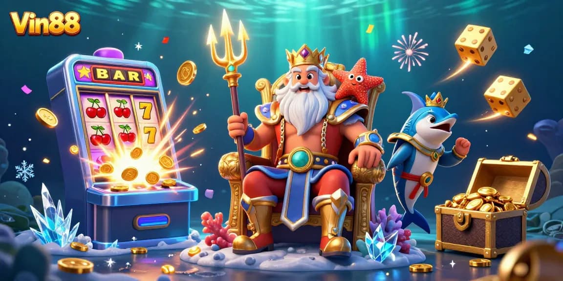Experience Vin88 with 3D cartoon characters and vibrant casino elements bursting with action and excitement.