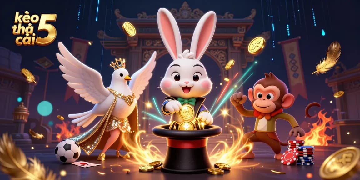 Engage with kèo nhà cái 5 through a vibrant scene of cartoon characters in action.