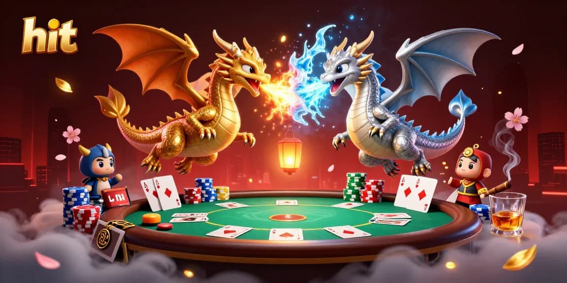 Experience thrilling hit gameplay with gold and silver dragons battling amidst vibrant casino elements.