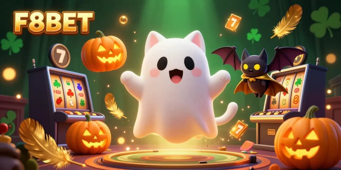 Experience thrilling gaming at F8BET with a ghost cat and vibrant casino scene.