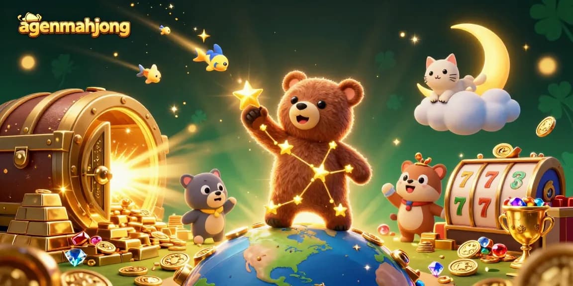 Experience thrilling wins with agenmahjong, featuring vibrant slot elements and cosmic characters.