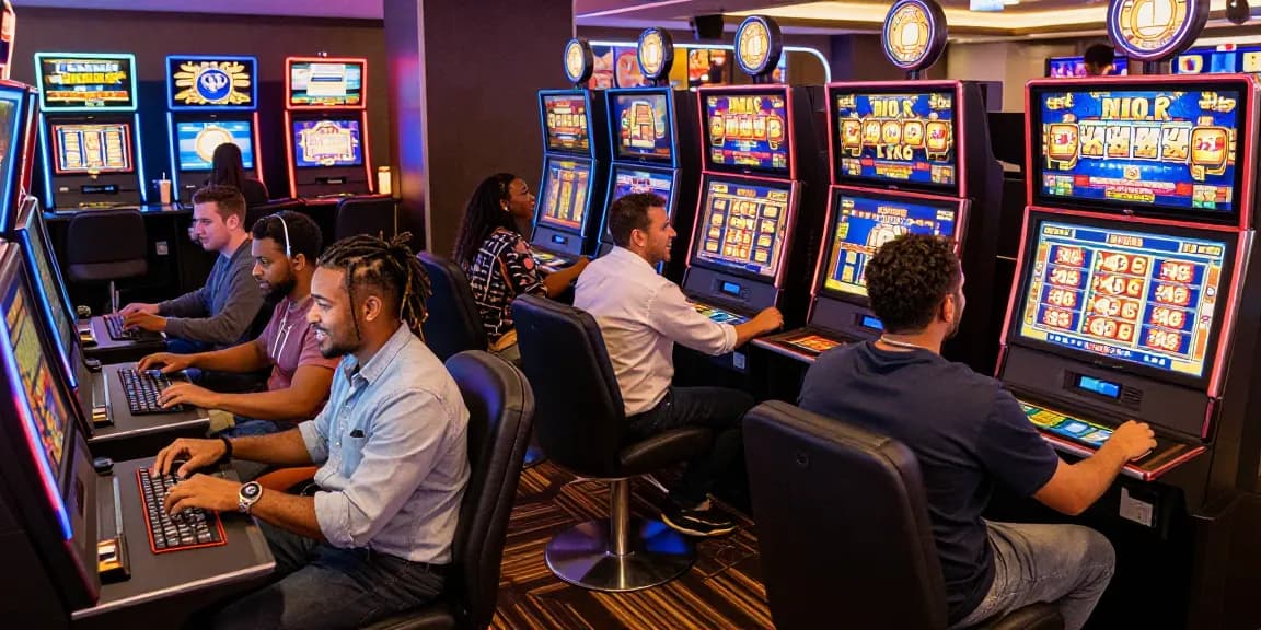Players enjoying link slot88 in a vibrant casino gaming scene