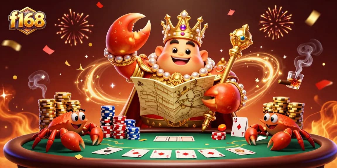 Experience the excitement of f168 with a vibrant casino scene featuring a golden crab emperor.
