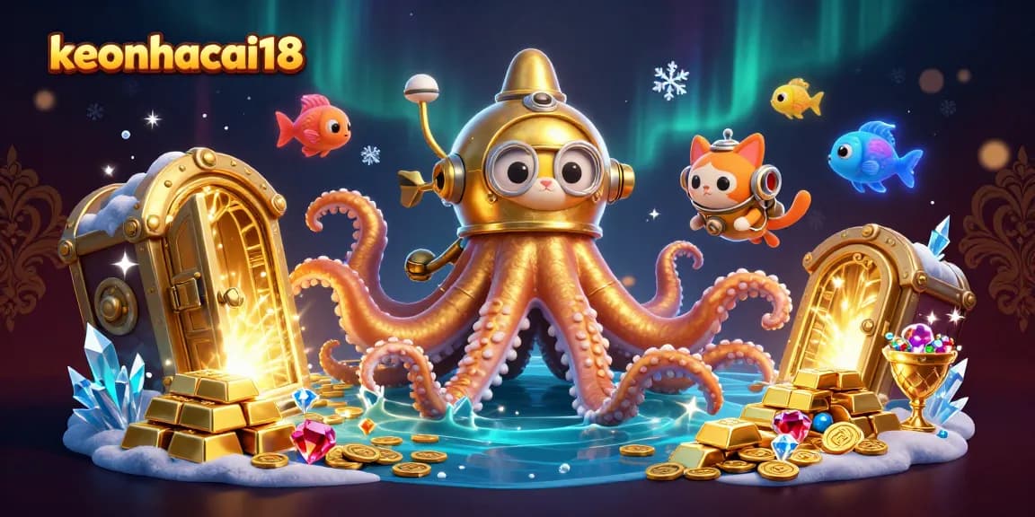 Engage with keonhacai18’s thrilling underwater scene featuring a kraken, diving cat, and treasure.