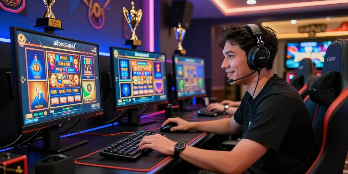 ผู้เล่นกำลังสนุกกับสล็อตออนไลน์ที่ AETAYO บนโต๊ะเกมสมัยใหม่