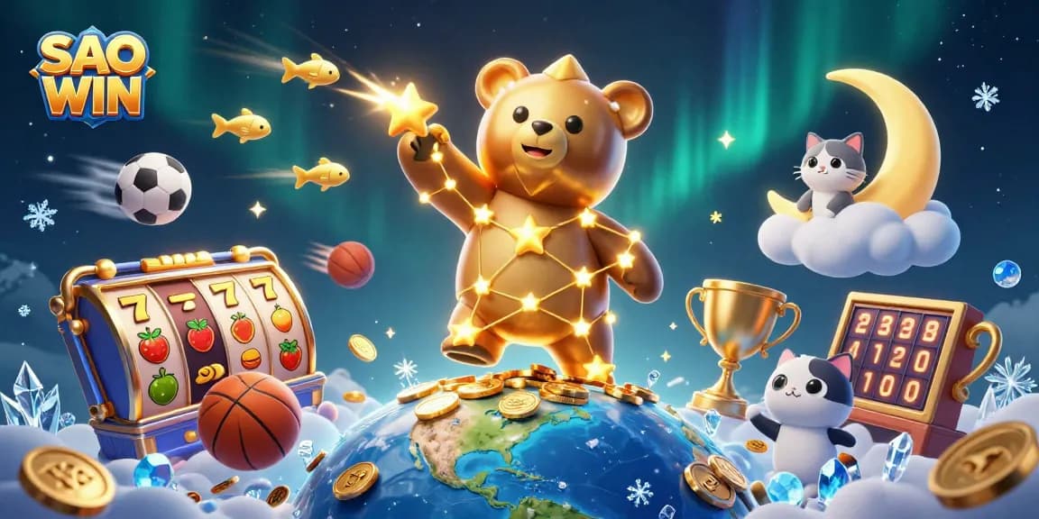 SAO WIN offers thrilling slot game excitement with golden coins and vibrant characters.