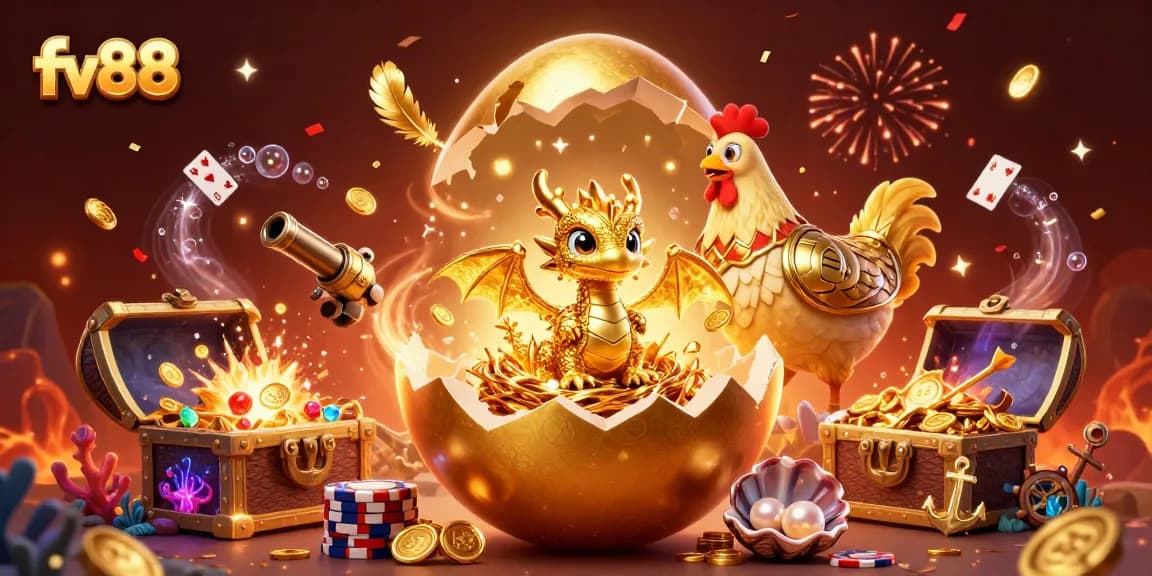 Experience the thrill of winning at fv88 with a dazzling scene of a golden dragon and treasure.