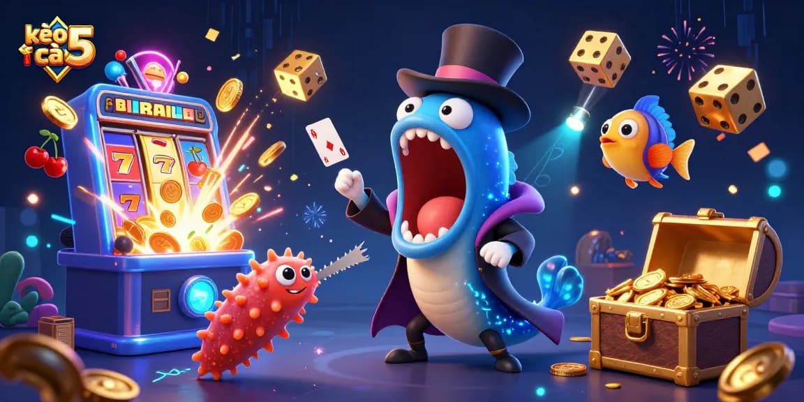 Experience kèo nhà cái 5 with captivating card tricks by a bioluminescent eel in a magical underwater casino scene.
