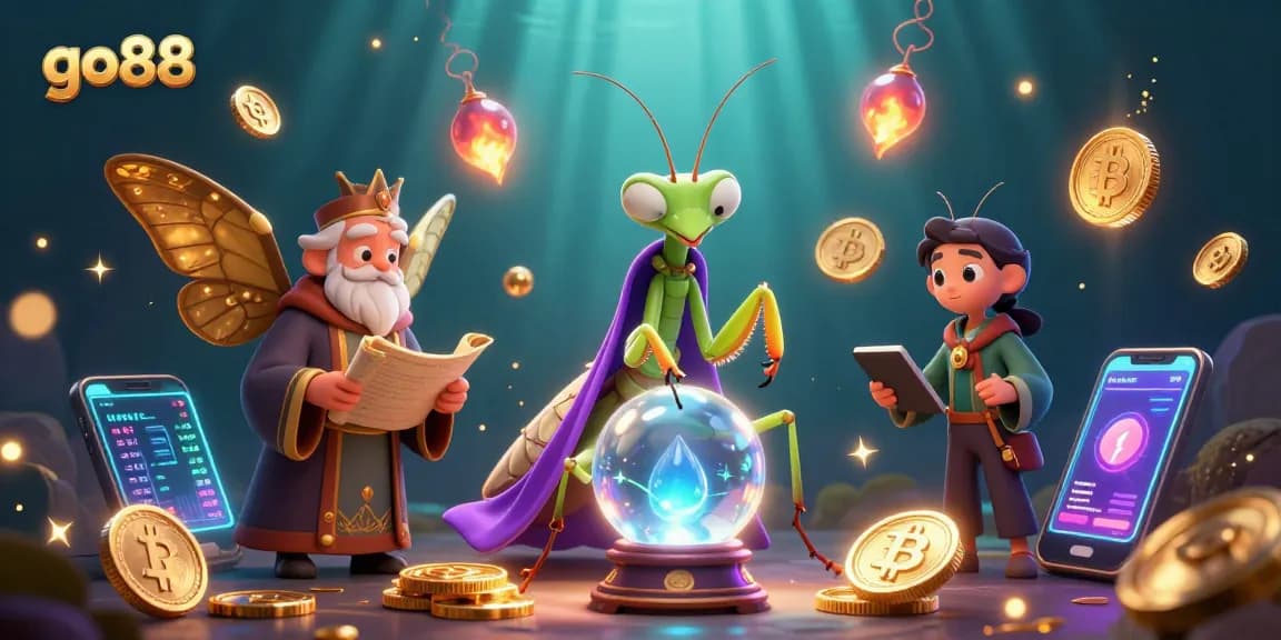 Experience captivating gambling thrills at go88 with a mystical fortune teller and vibrant crypto elements.