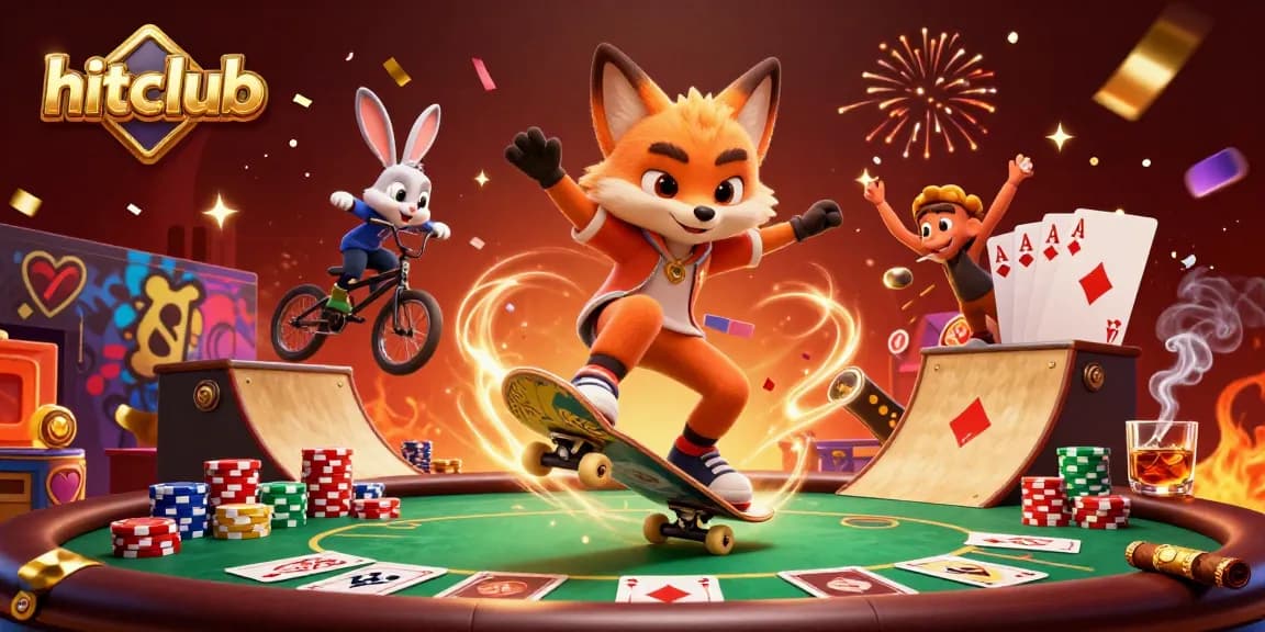 Experience thrilling games at hitclub with our lively 3D casino illustration featuring energetic characters and vibrant elements.