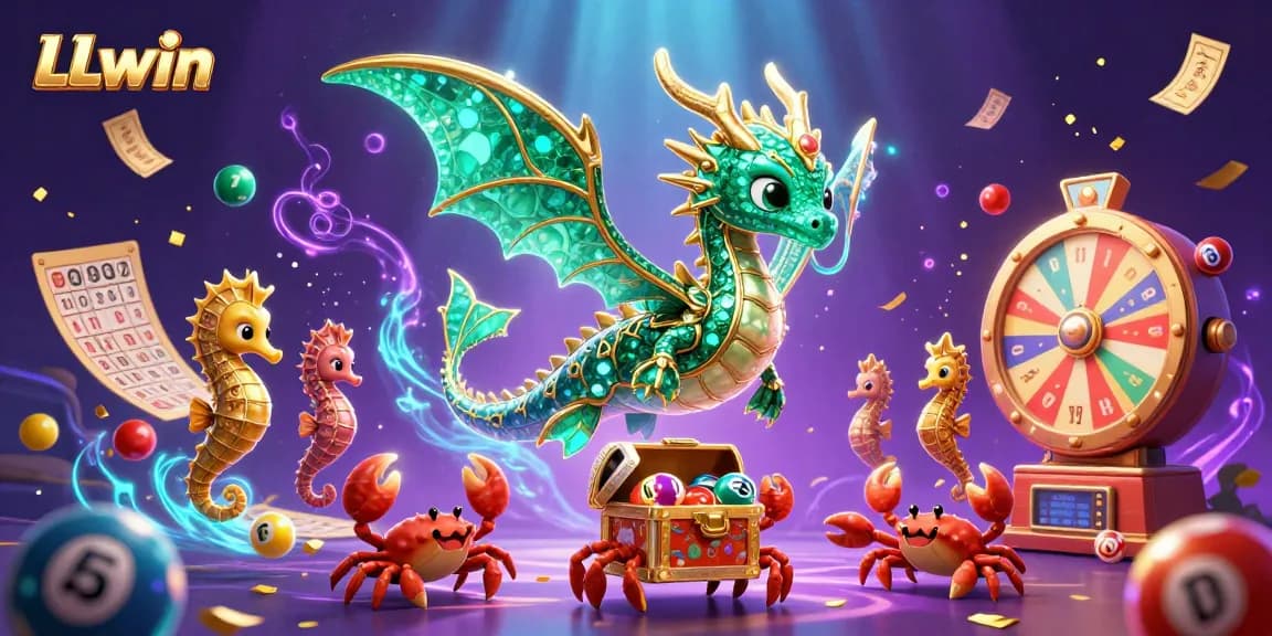 LLwin showcases exciting interactive casino gameplay with colorful lottery elements and vibrant characters.