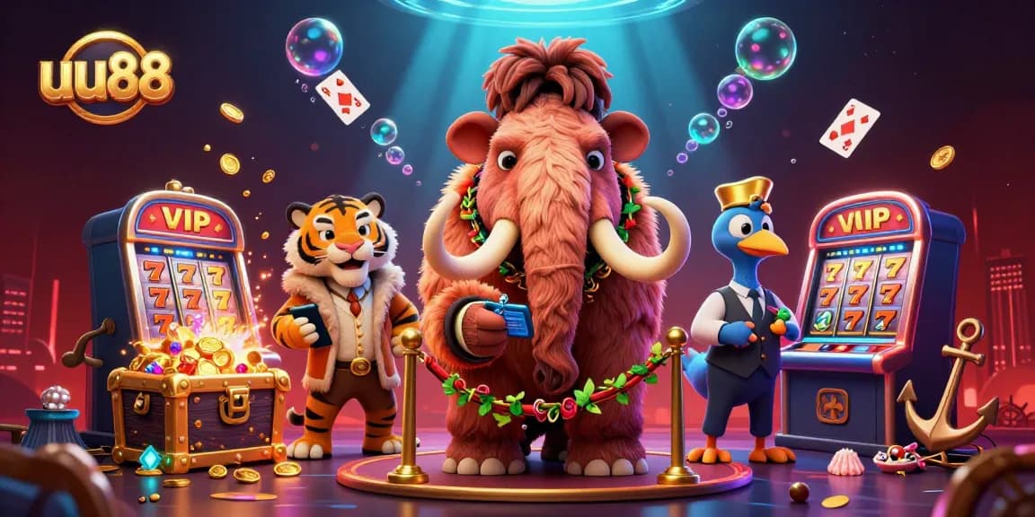 Experience thrilling gaming at uu88 with a vibrant casino scene featuring dynamic characters and slot elements.