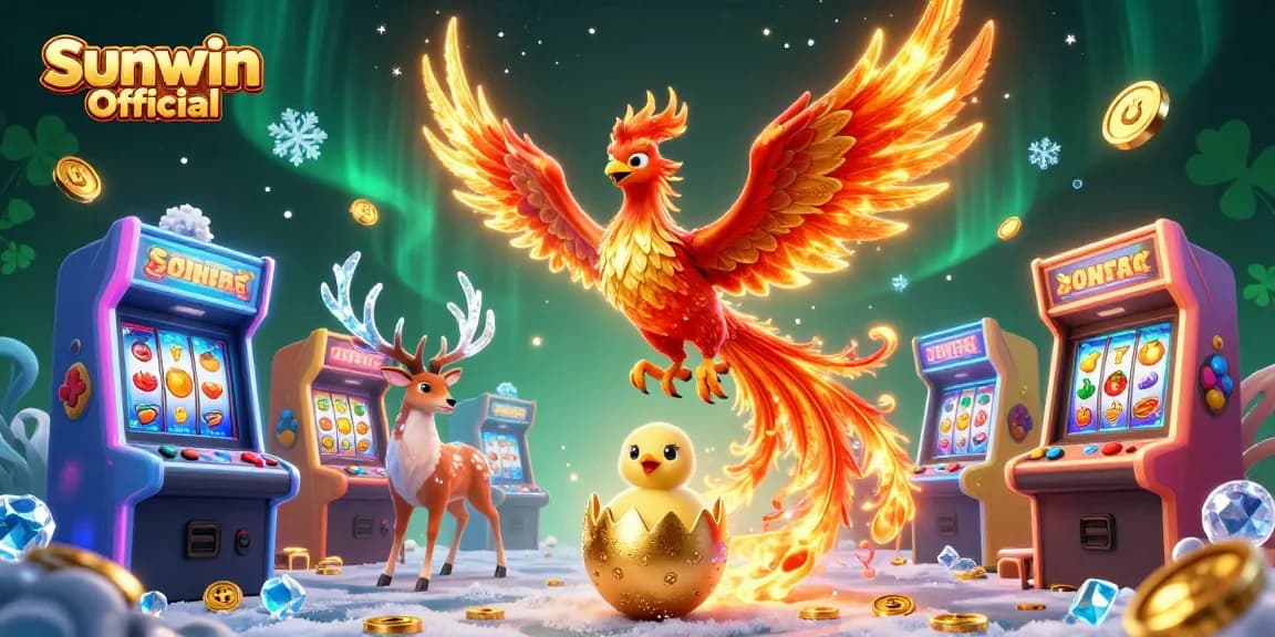 Experience the excitement of gaming with Sunwin Official's vibrant casino-inspired 3D illustration.