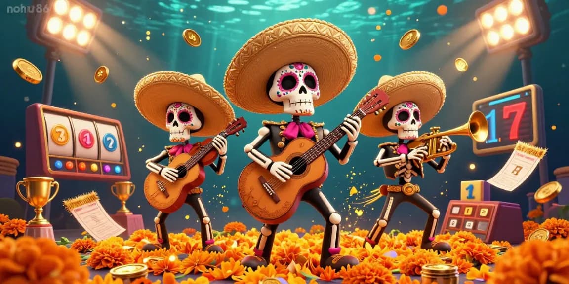 Win prizes with excitement at nohu86, featuring a festive mariachi band and vibrant gaming elements.