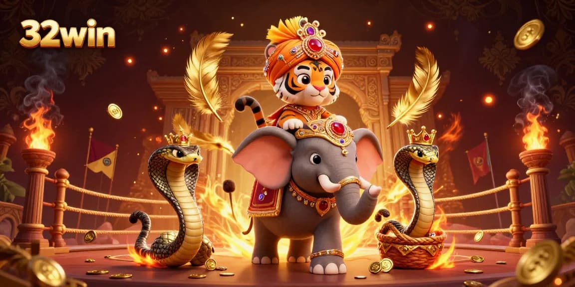 32win showcases an extravagant 3D casino scene highlighting unique characters and vibrant elements.