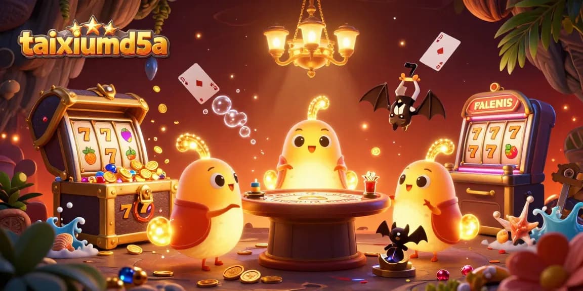TaiXiuMD5a showcases an immersive casino scene with creative glowworm characters and engaging slot elements.
