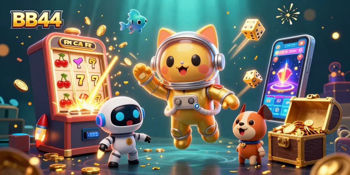 Engage with BB44's thrilling gaming atmosphere in this vibrant 3D casino illustration.