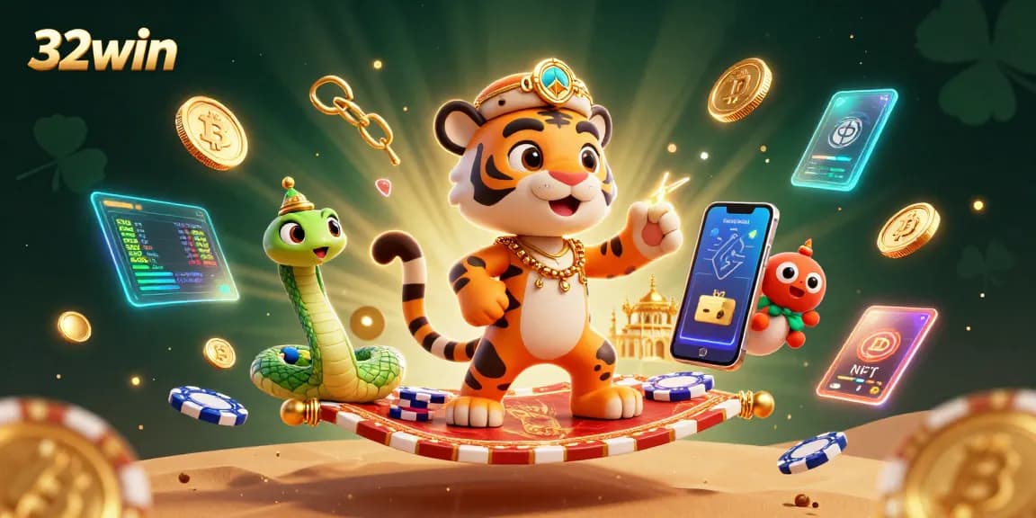 Experience the excitement at 32win with a visually stunning Arabian-themed casino scene filled with vibrant elements.