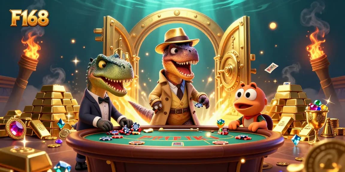 Watch the F168 velociraptor card counter sneakily playing blackjack while a stegosaurus pit boss watches over him.
