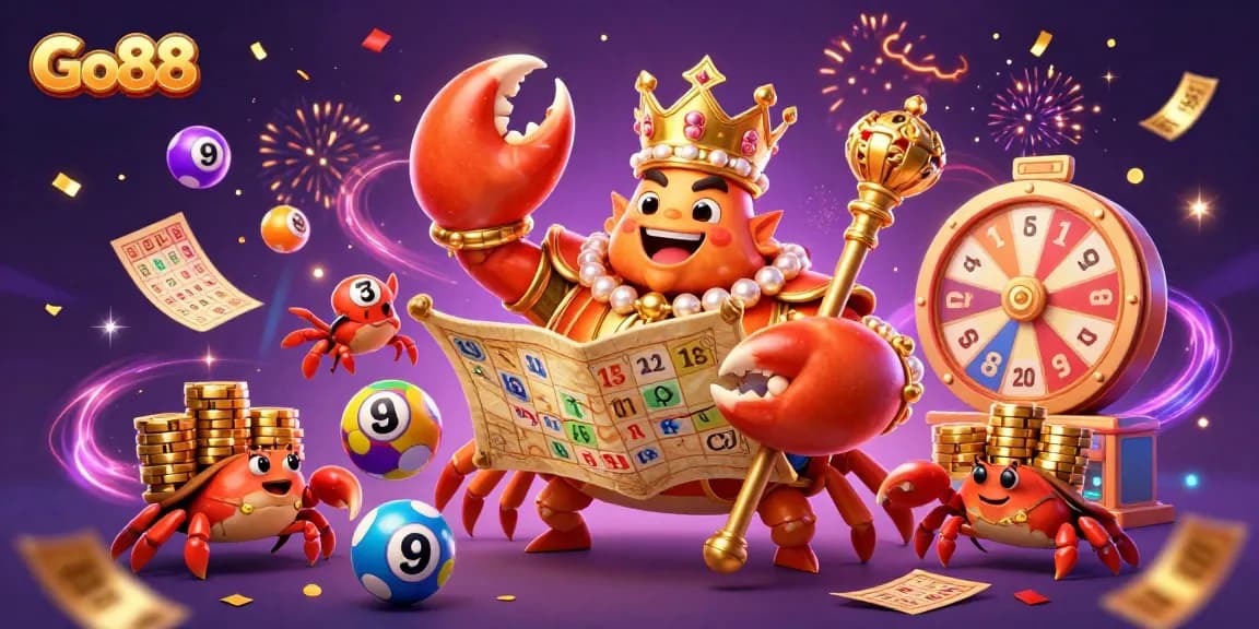 Go88 engages players with thrilling lottery games featuring a regal crab emperor and vibrant prizes.