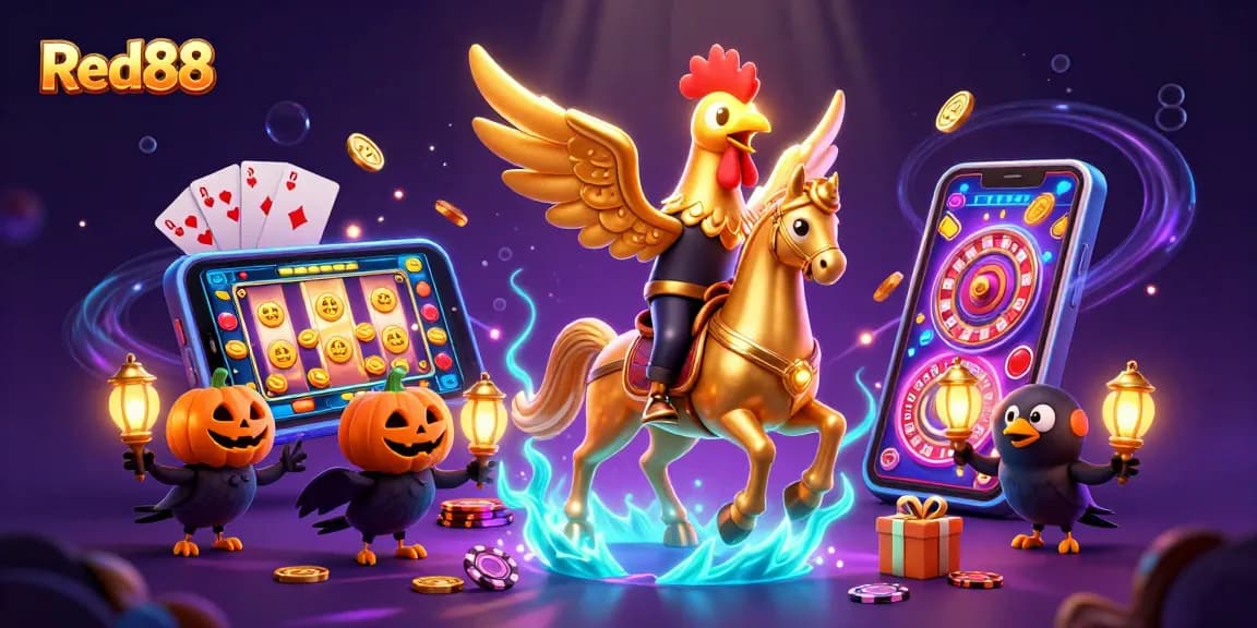 Experience excitement at Red88 with a golden rooster headless horseman and dynamic casino elements