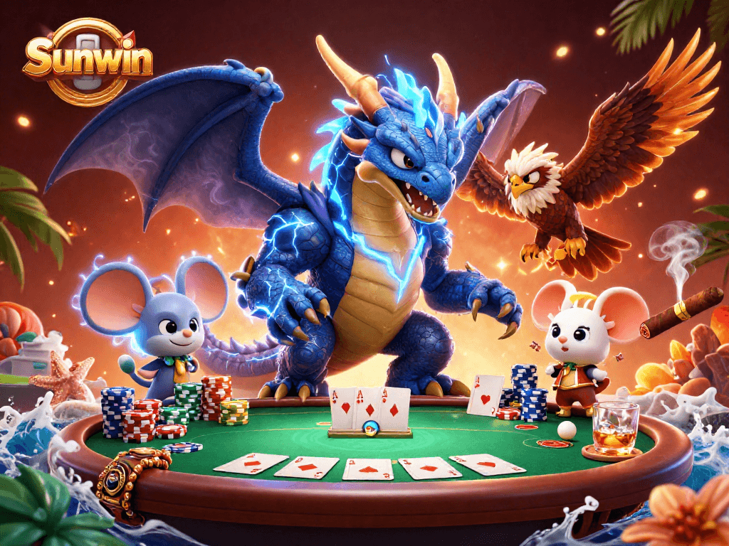 Experience thrilling poker action at Sunwin with vibrant game elements and dynamic characters.