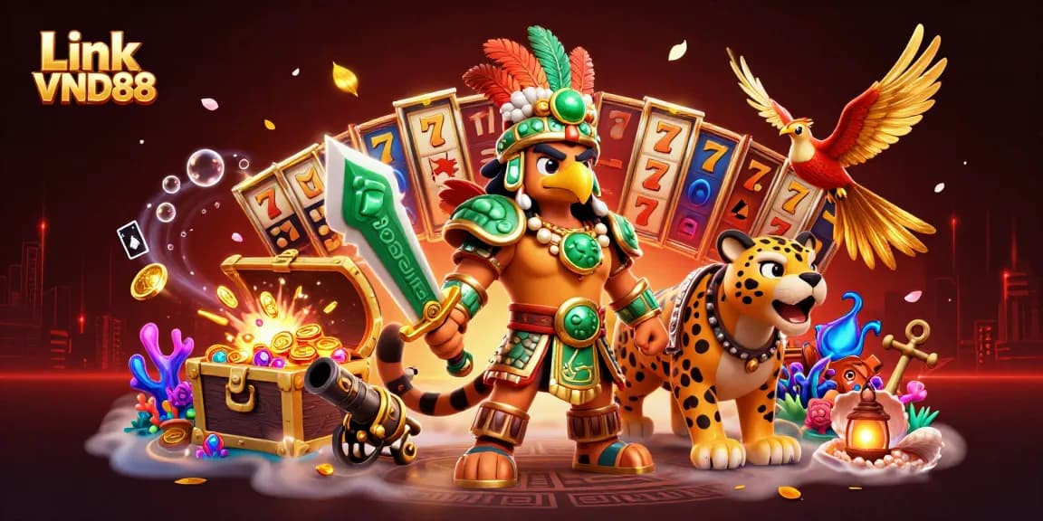 Engage with exciting games at Link VND88 featuring vibrant slot reels and dynamic characters.