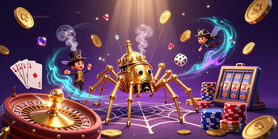 Catch the excitement at appkeonhacai with vibrant 3D gaming elements and golden spider capturing luck.