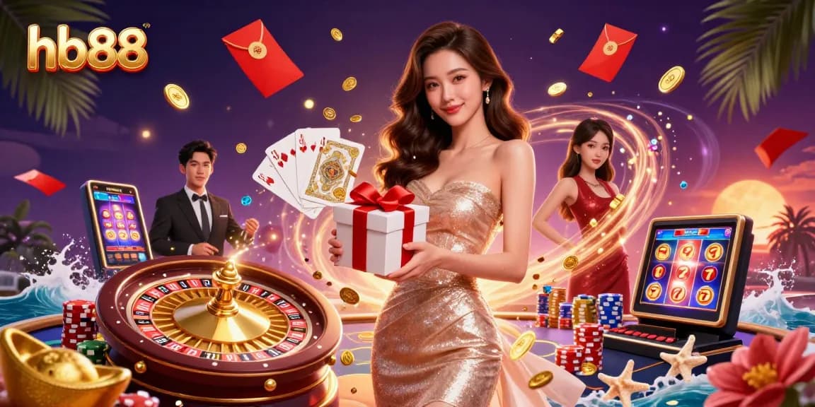 Spin to win with hb88 as the gorgeous model unveils prizes in a vibrant casino scene.