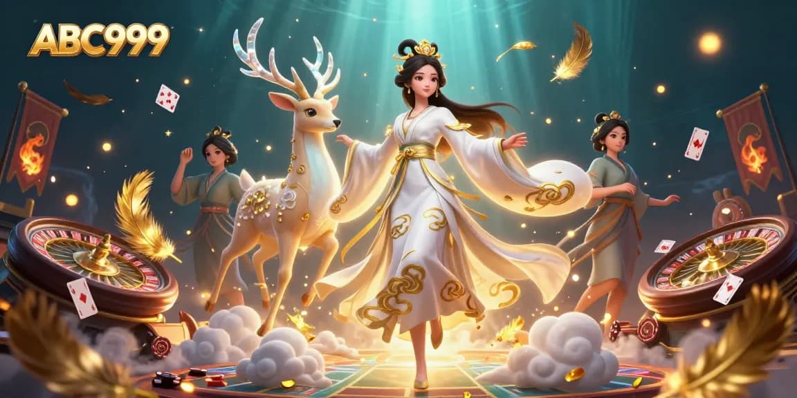 Experience excitement at ABC999 with a stunning casino scene featuring immersive games and dynamic elements.