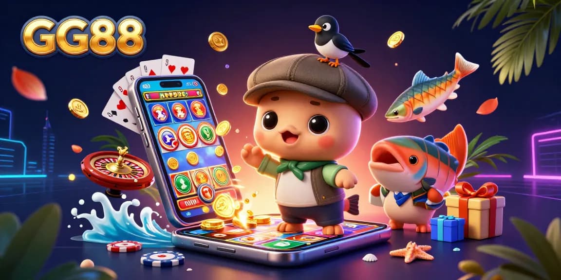Engage with GG88's vibrant casino visual showcasing a lively slot scene with rich characters and immersive game elements.