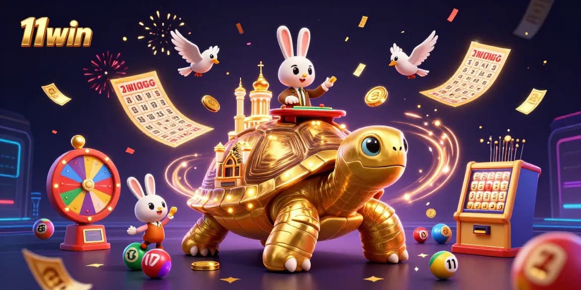 Experience entertainment at 11win with a vibrant casino illustration showcasing games and winnings.