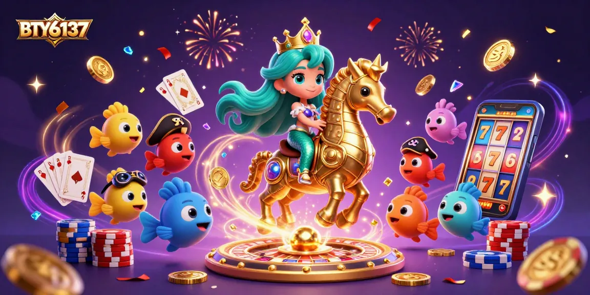 Engage with BTY6137: Vibrant 3D illustration of a casino-themed mermaid adventure.