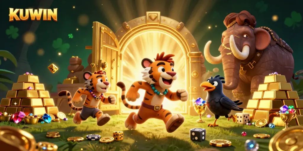Experience thrilling gaming adventures with KUWIN's vibrant prehistoric casino scene filled with treasures and excitement!