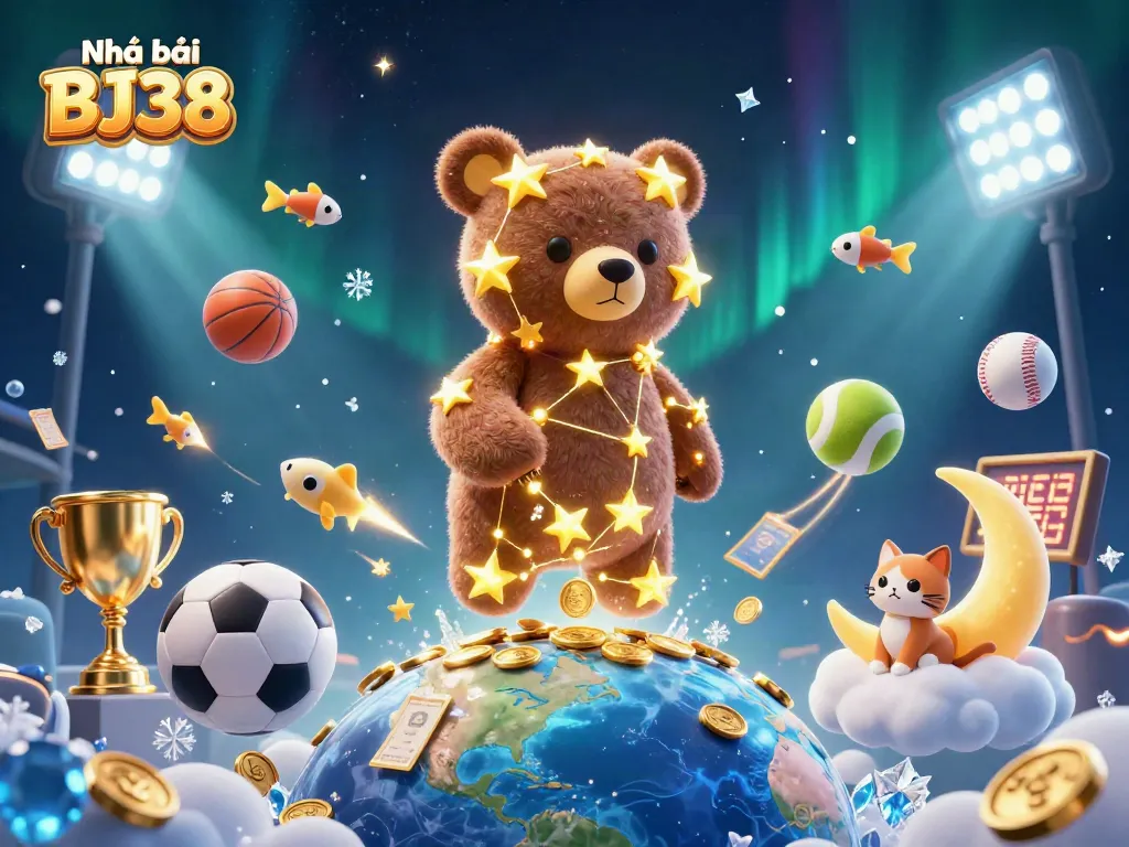 Win big with Nhà cái BJ38 in this vibrant, detailed 3D casino scene depicting dynamic gameplay.