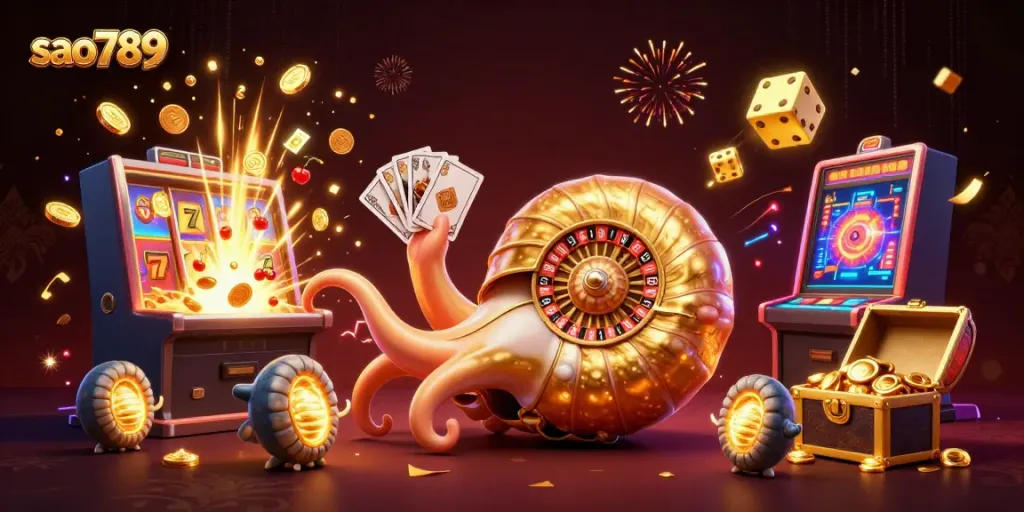 Experience the excitement of sao789 casino with a giant nautilus roulette and animated slot machines.