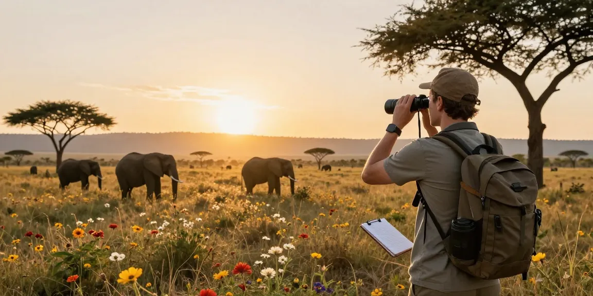 NAGA2000 traveler enjoying a sunrise safari at Kidepo Valley National Park, observing wildlife in stunning landscapes.