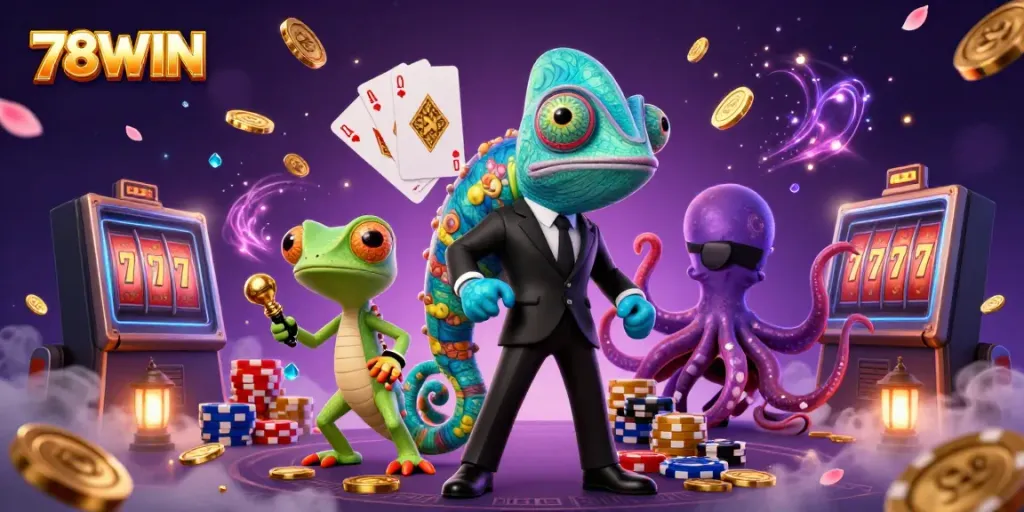 Engage in thrilling games at 78WIN with vibrant characters and captivating casino elements.