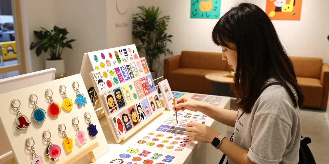 Custom keychains on display in a vibrant e-commerce shop, enticing shoppers with unique designs and colourful accessories.