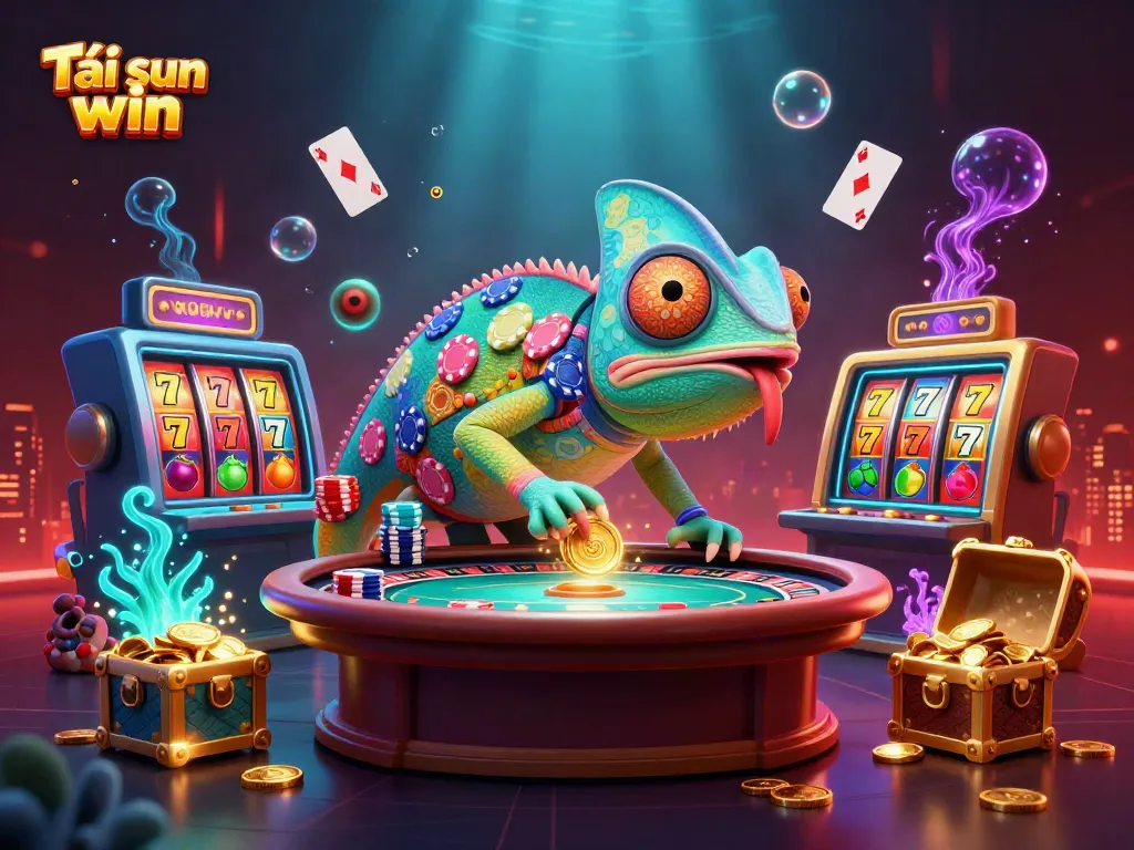 Play exciting games and Tải sun win with a vibrant chameleon casino theme illustration.