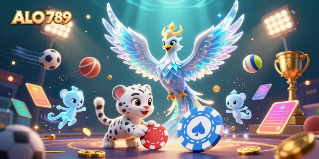 Engage with ALO 789's vibrant casino world, featuring characters and dynamic sports elements.