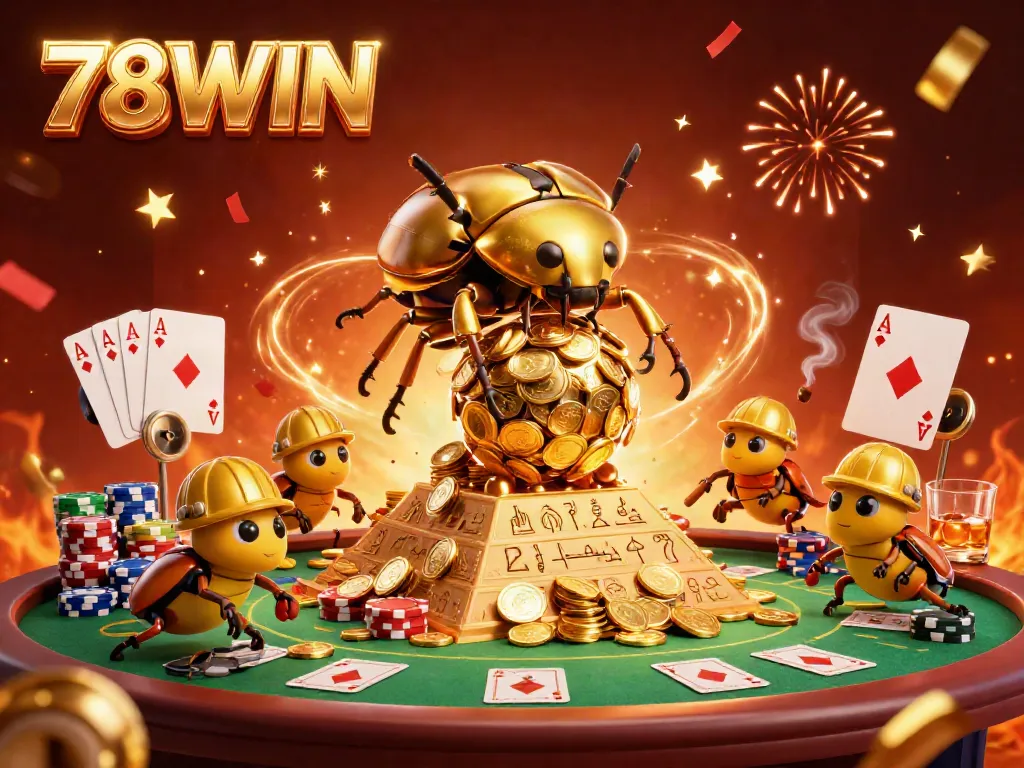 Play thrilling casino games at 78WIN with golden coins and vibrant poker elements in view.